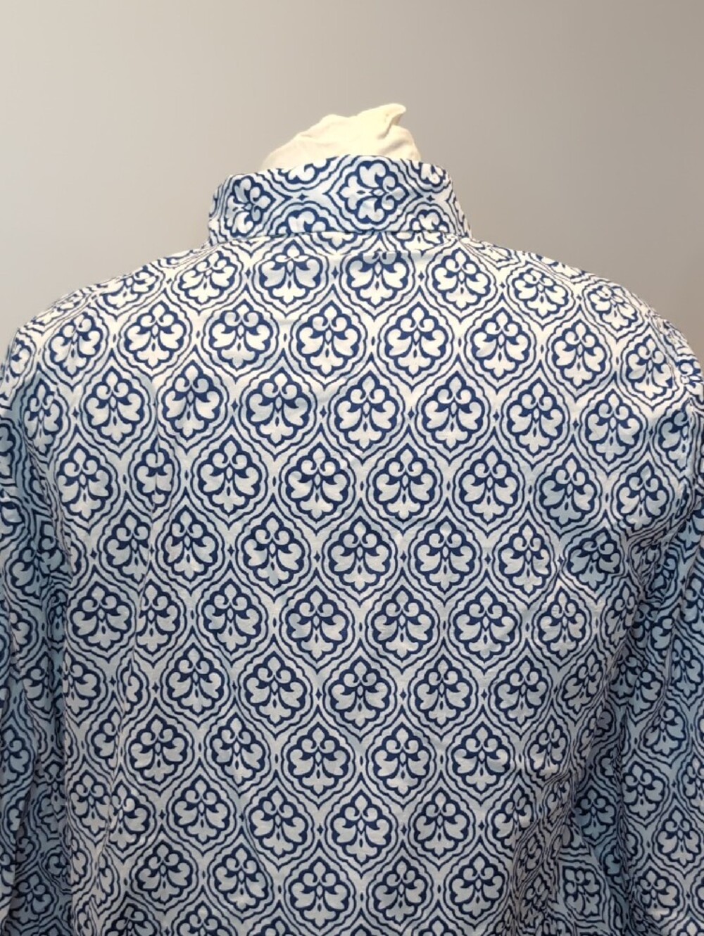 Zara Blue & White Geometric Patterned Button-Up Dress Skater Style Large - Picture 6 of 9